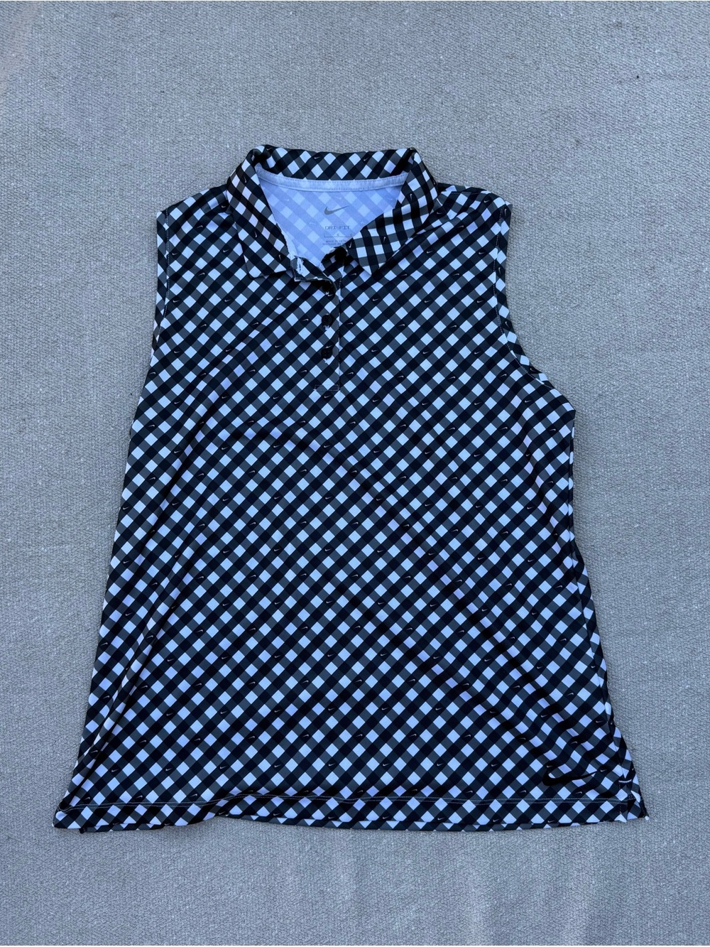 Nike Dri-fit Black & White Sleeveless Gingham Polo Tank L